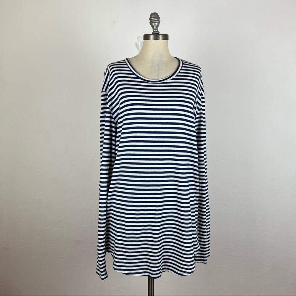 AG Adriano Goldschmied Navy and White Striped Long Sleeve Dress